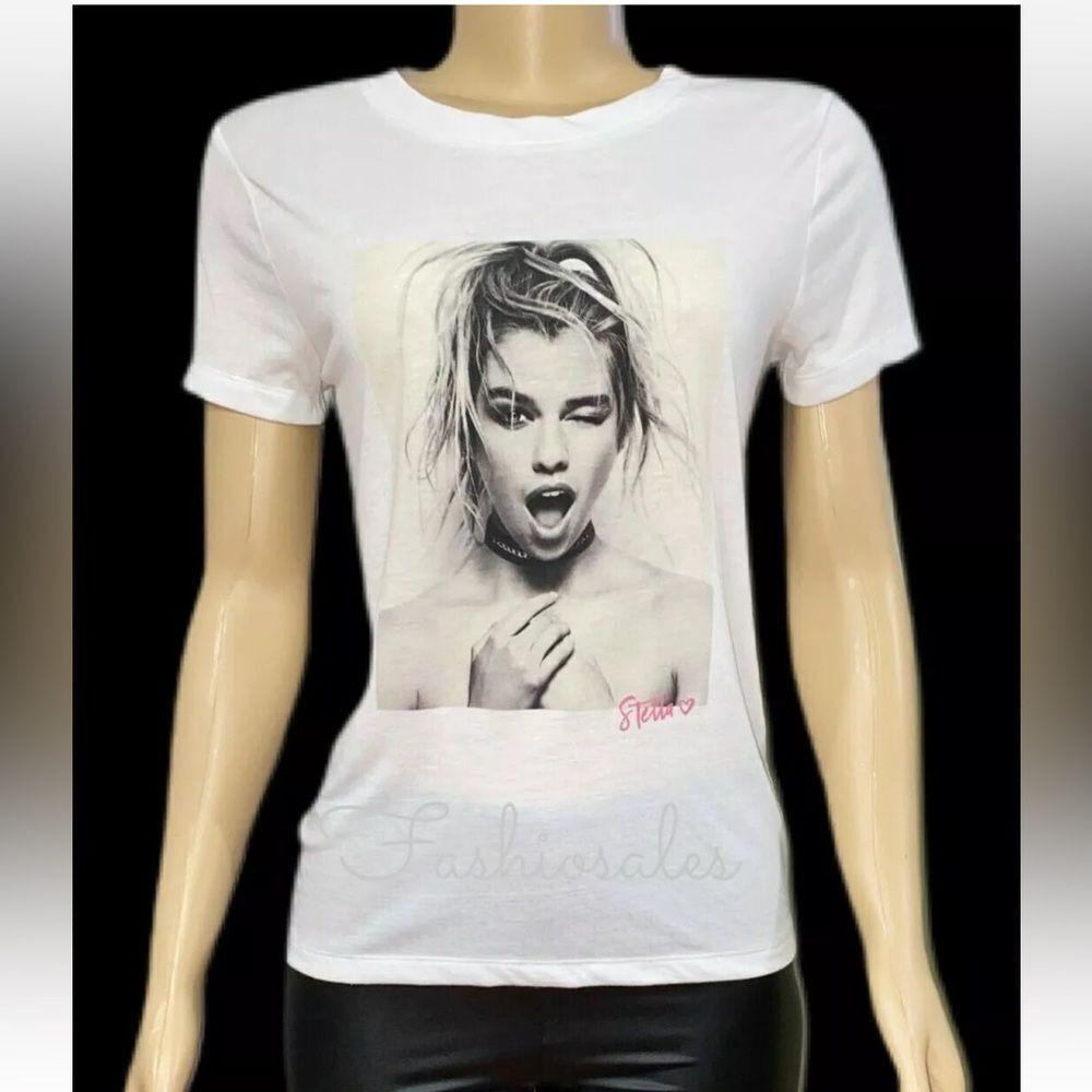 Victoria’s Secret Supermodel Photo Crew neck Tee t-shirt Short Sleeve white L